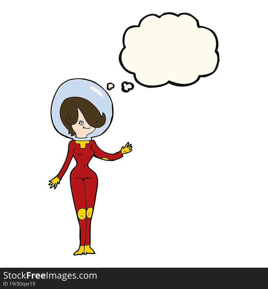 cartoon space woman with thought bubble