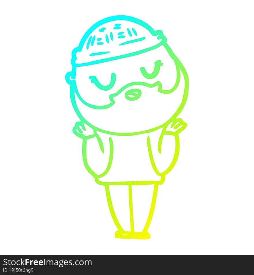 Cold Gradient Line Drawing Cute Cartoon Man With Beard