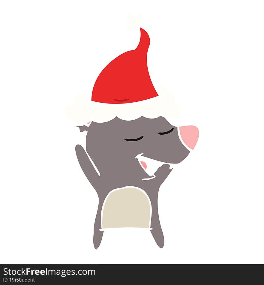 flat color illustration of a bear wearing santa hat