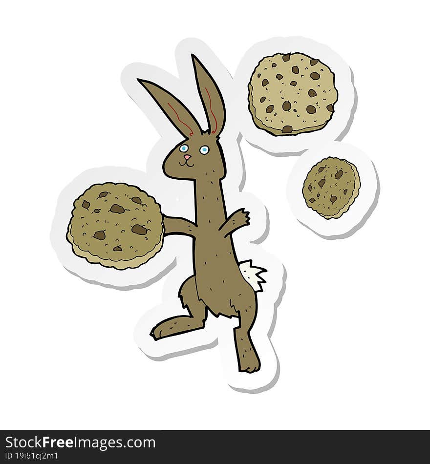 sticker of a cartoon rabbit with cookies