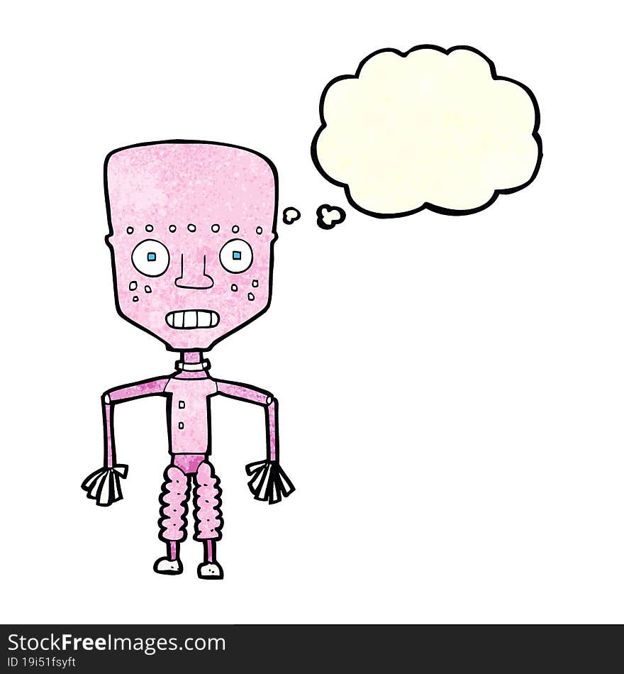 funny cartoon robot with thought bubble