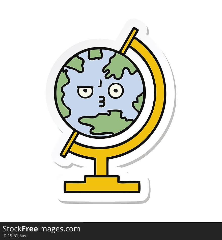 Sticker Of A Cute Cartoon Globe Of The World