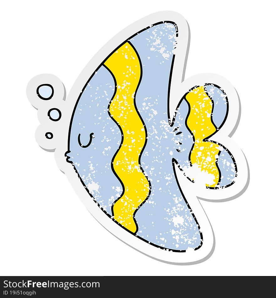 distressed sticker of a quirky hand drawn cartoon fish