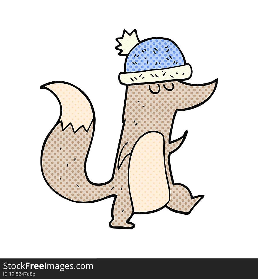 cartoon little wolf wearing hat