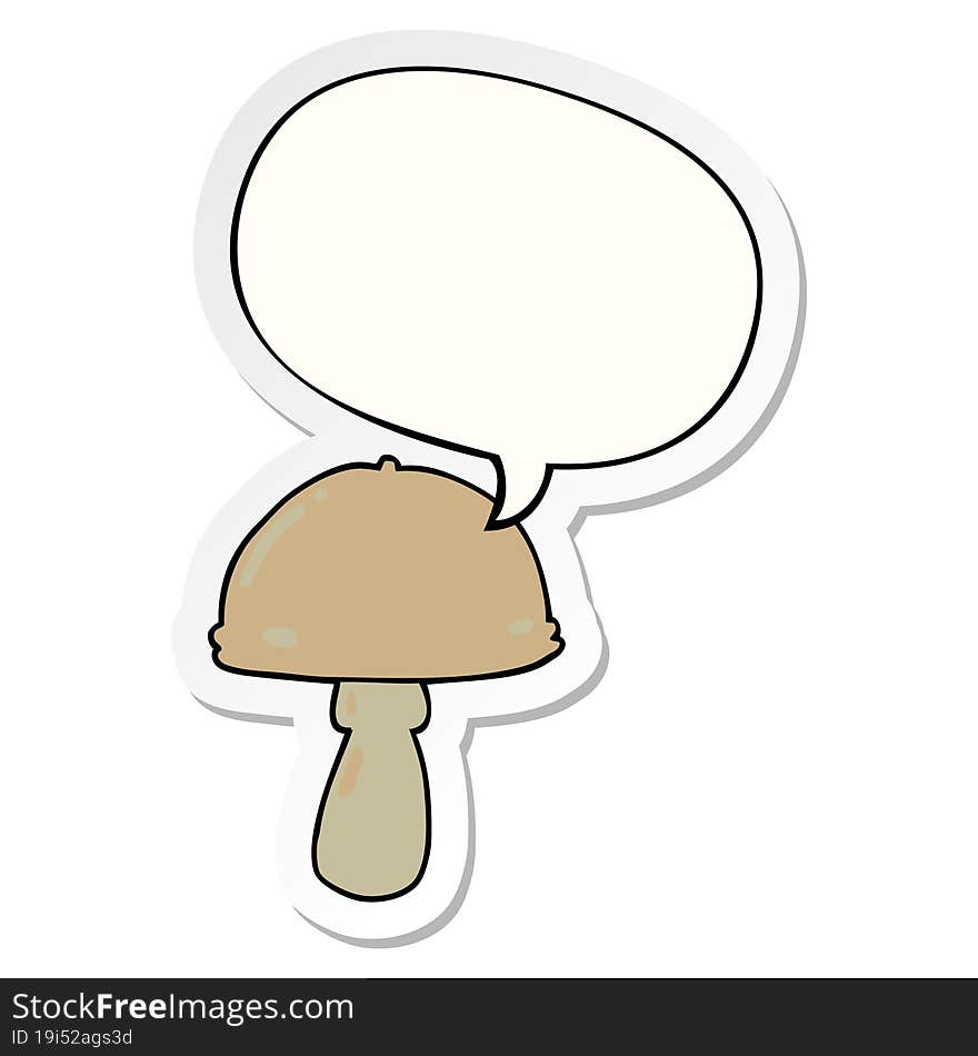 cartoon mushroom with speech bubble sticker. cartoon mushroom with speech bubble sticker