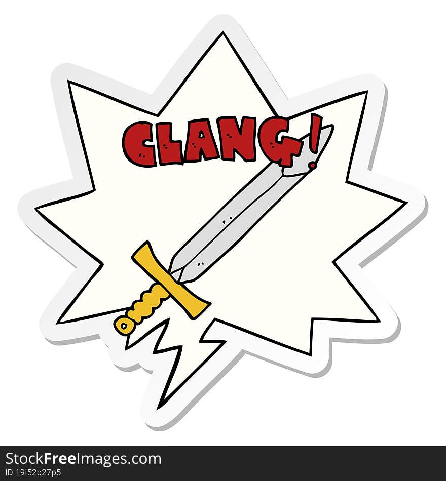 cartoon clanging sword and speech bubble sticker