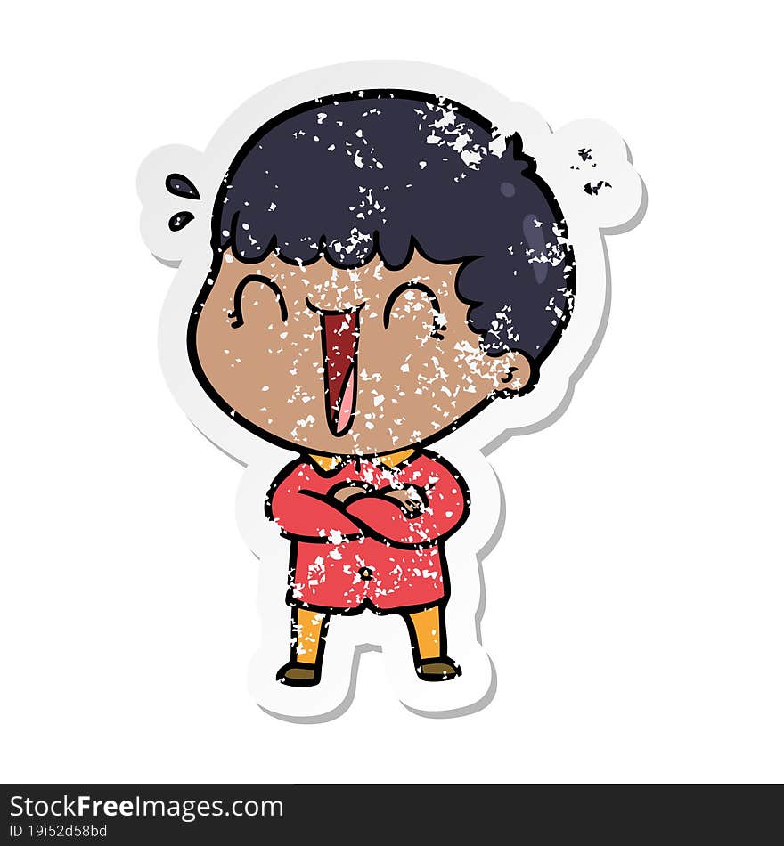 Distressed Sticker Of A Laughing Cartoon Man