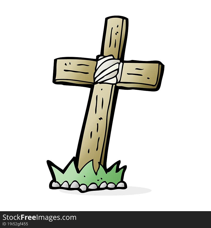 Cartoon Wooden Cross Grave