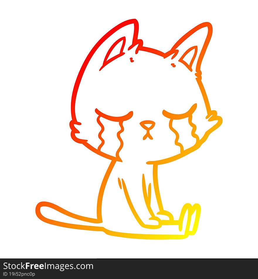 warm gradient line drawing crying cartoon cat sitting