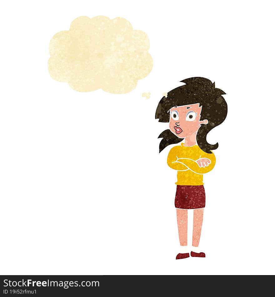 Cartoon Woman With Folded Arms With Thought Bubble