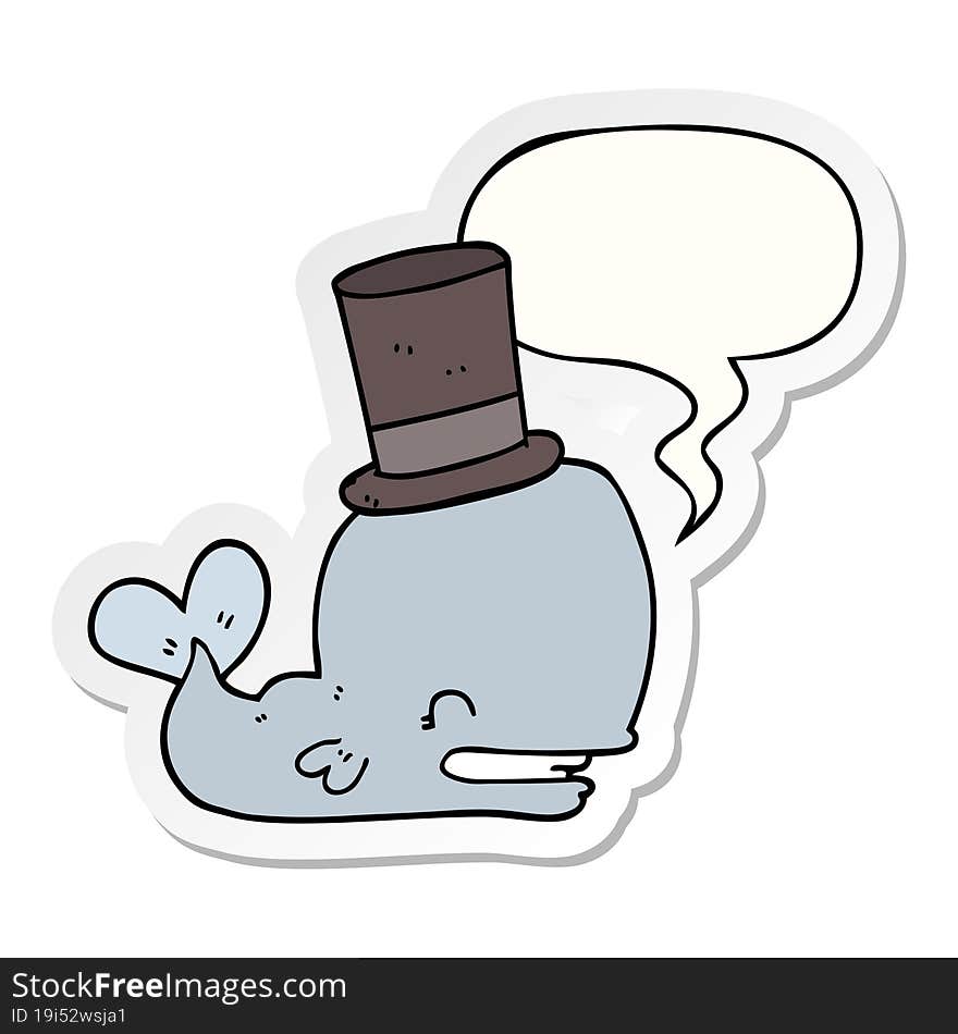 cartoon whale wearing top hat with speech bubble sticker