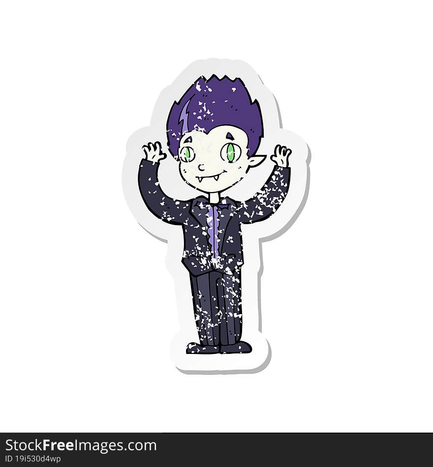 retro distressed sticker of a cartoon vampire boy