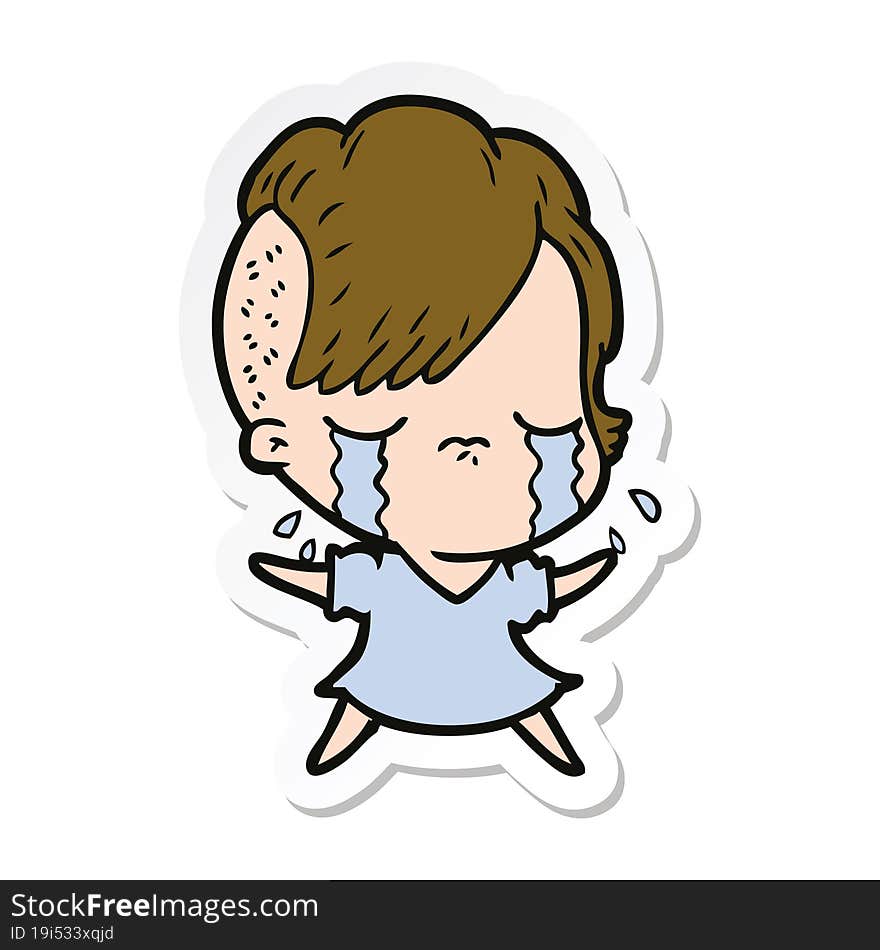 sticker of a cartoon crying girl