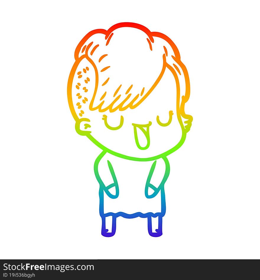 rainbow gradient line drawing cute cartoon girl with hipster haircut