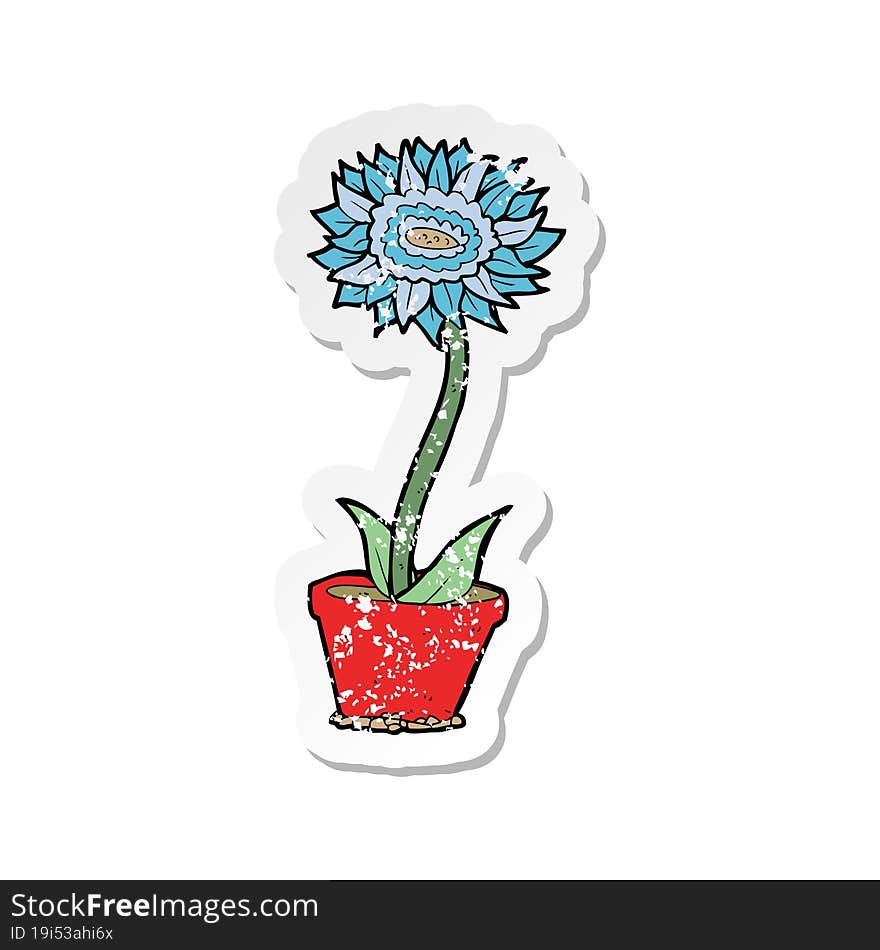 retro distressed sticker of a cartoon flower in pot