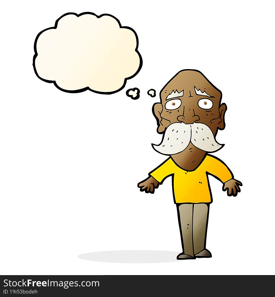 cartoon sad old man with thought bubble