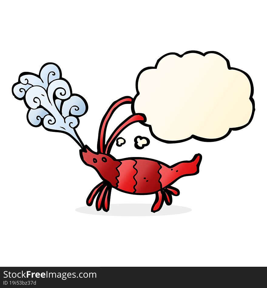 cartoon shrimp with thought bubble