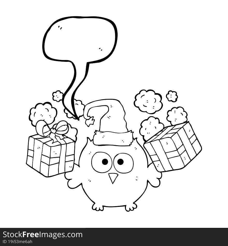 freehand drawn speech bubble cartoon christmas owl