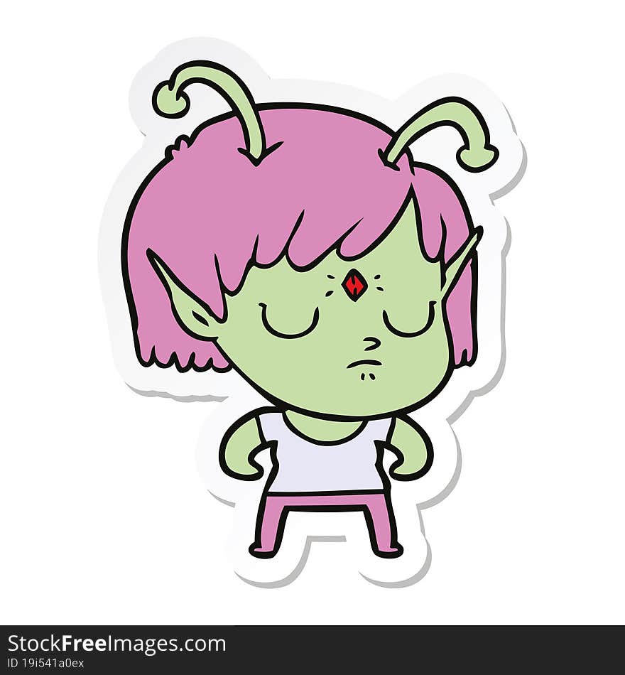 Sticker Of A Cartoon Alien Girl