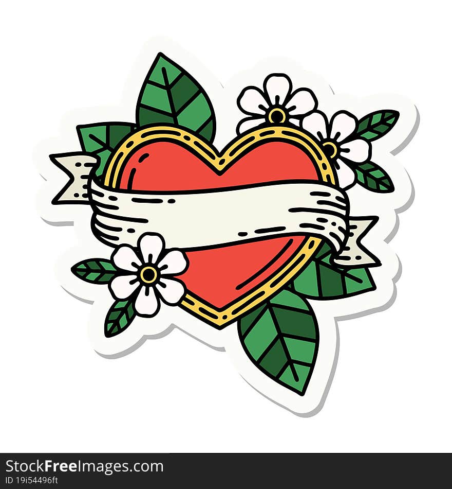 tattoo style sticker of a heart and banner