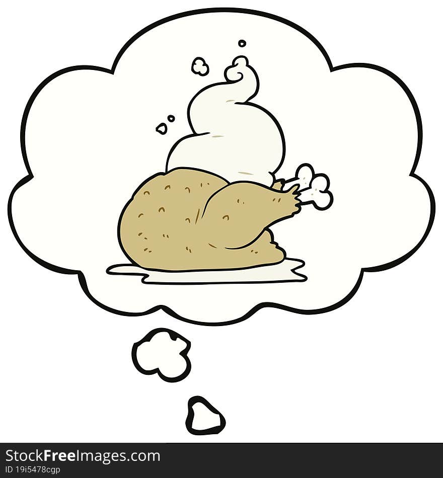 cartoon cooked chicken with thought bubble. cartoon cooked chicken with thought bubble