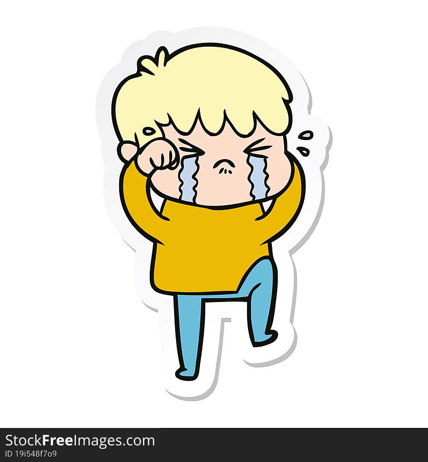 Sticker Of A Cartoon Boy Crying