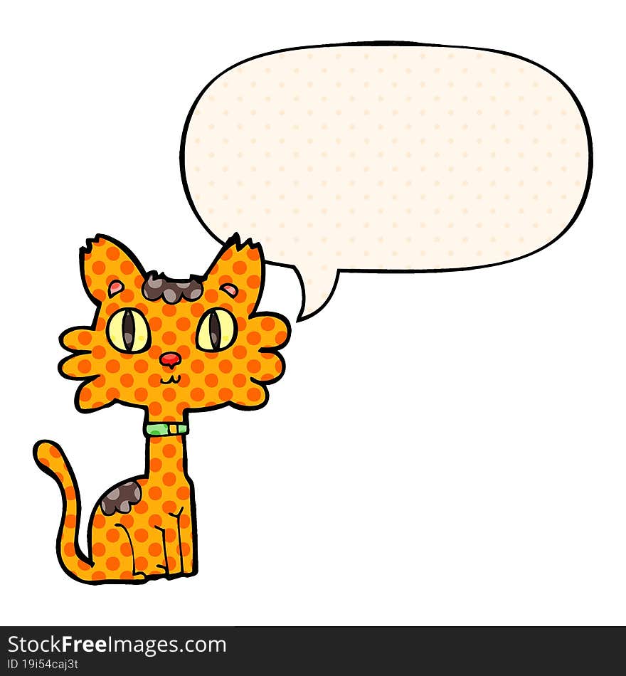 cartoon cat with speech bubble in comic book style