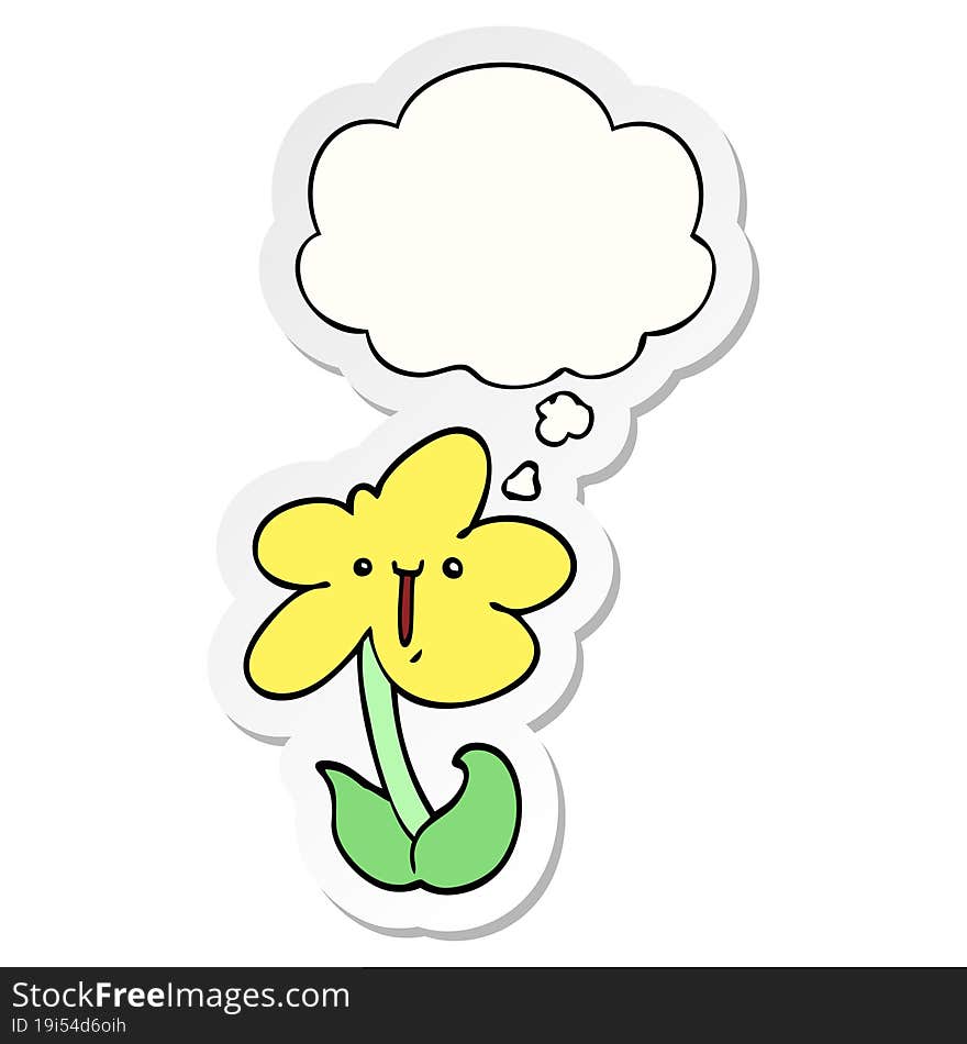 cartoon flower and thought bubble as a printed sticker