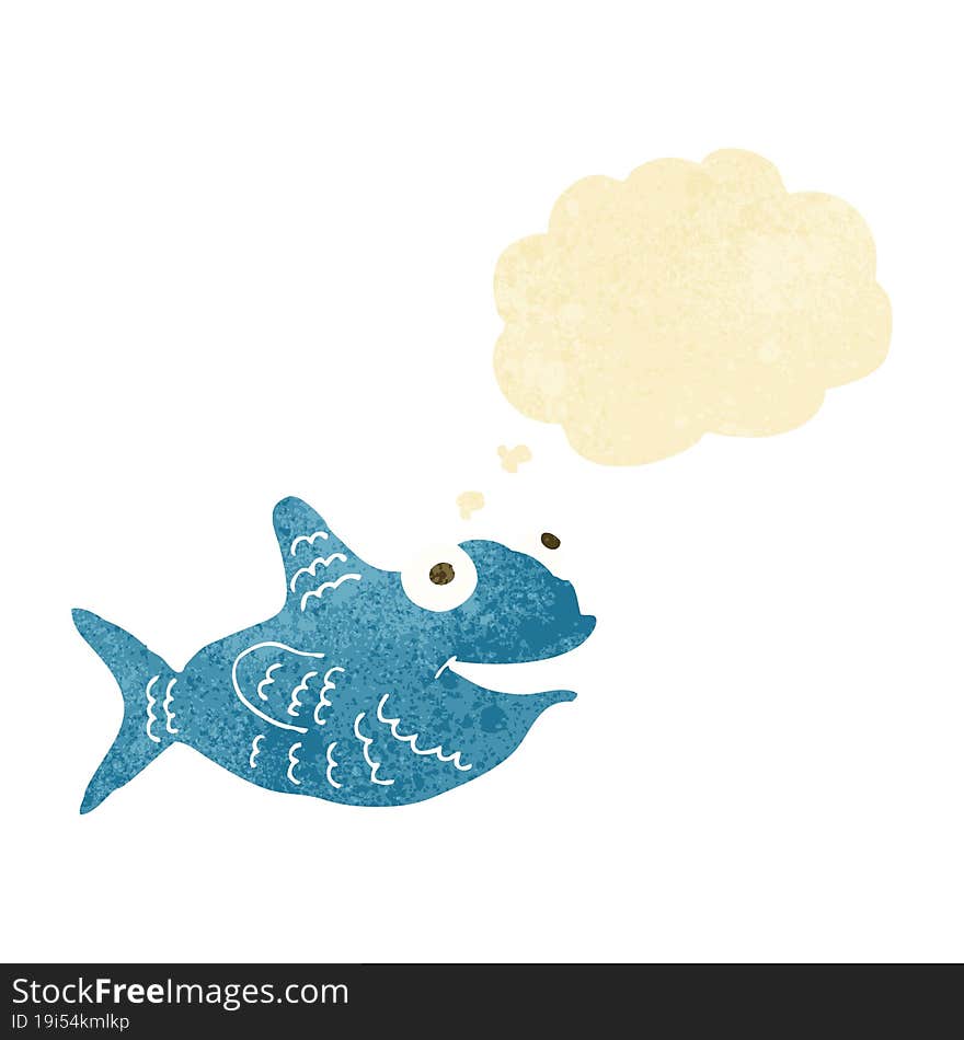 cartoon happy fish with thought bubble