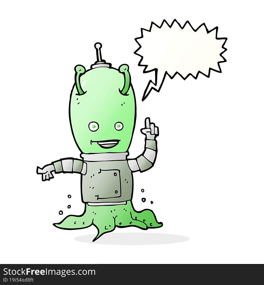 Cartoon Alien Spaceman With Speech Bubble