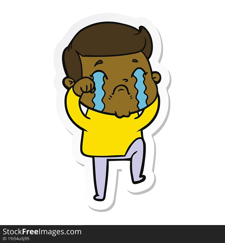 sticker of a cartoon man crying