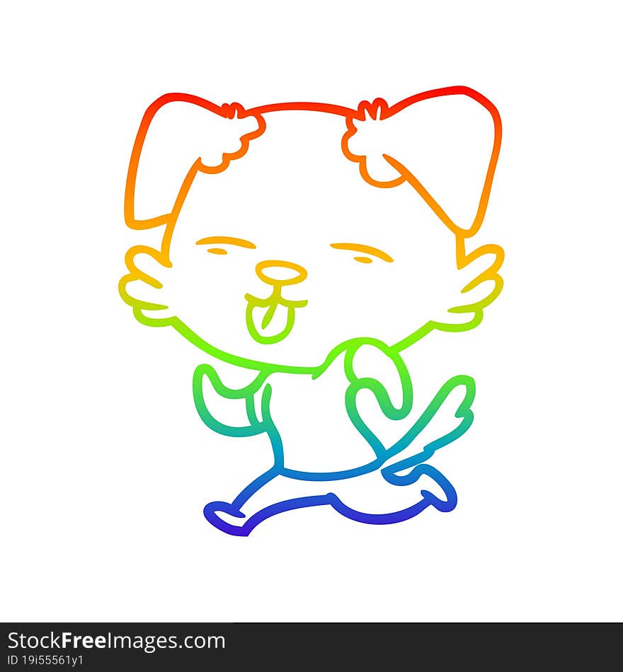 rainbow gradient line drawing cartoon running dog sticking out tongue