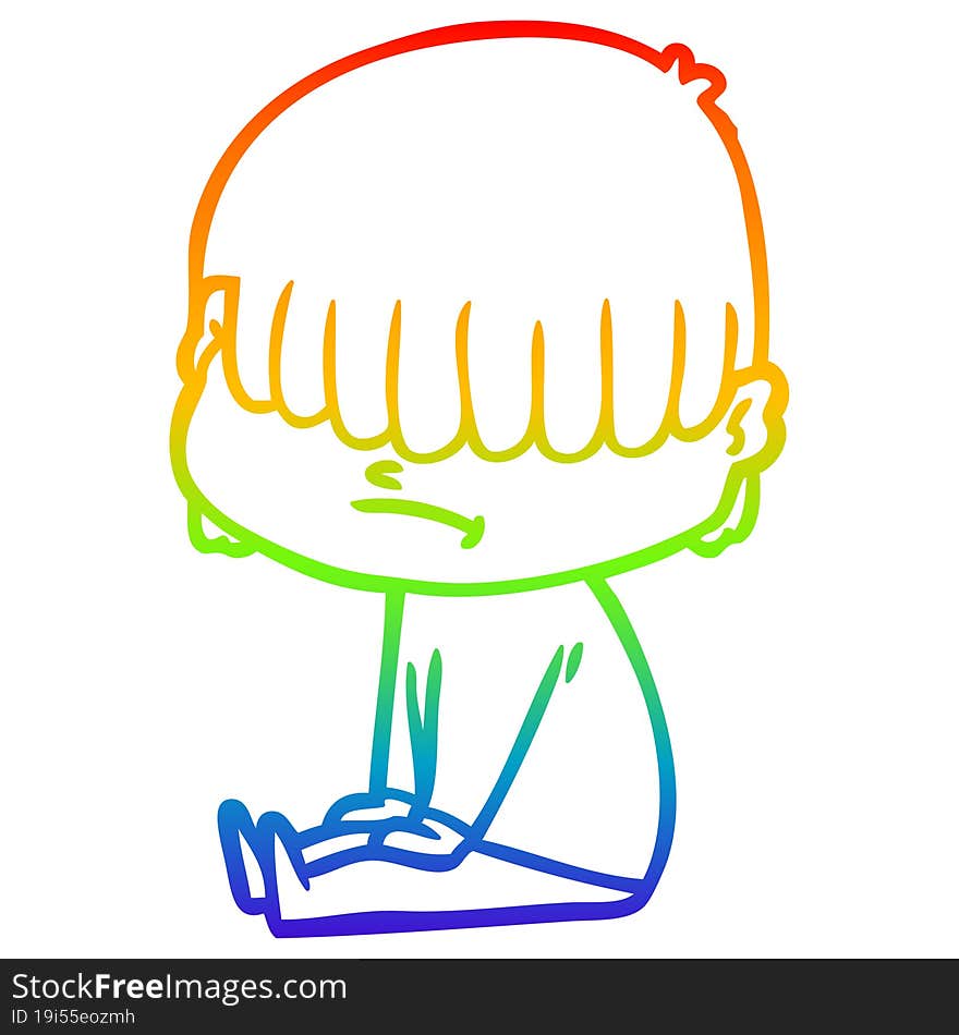 Rainbow Gradient Line Drawing Cartoon Boy With Untidy Hair