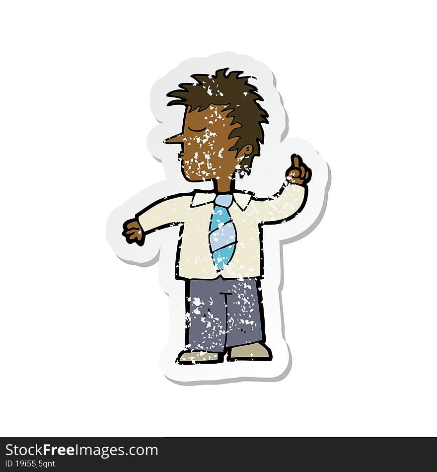 Retro Distressed Sticker Of A Cartoon Man Making His Point