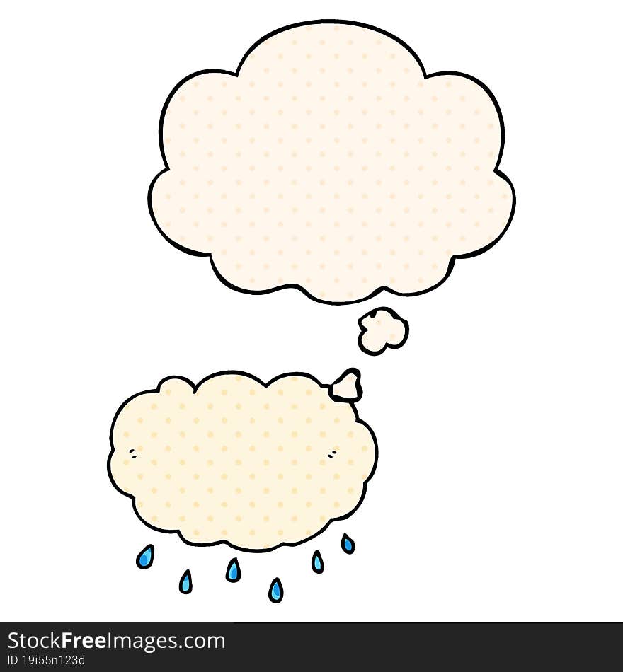 Cartoon Rain Cloud And Thought Bubble In Comic Book Style