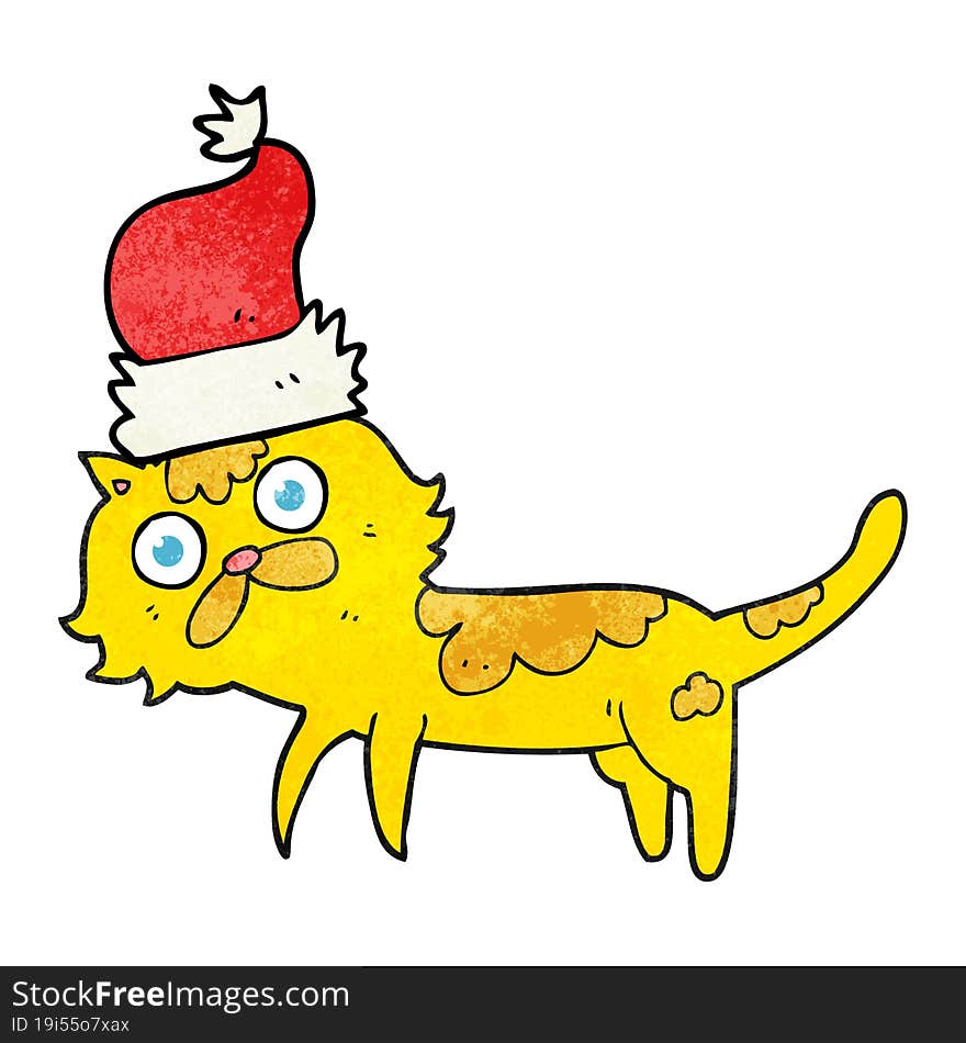 textured cartoon cat wearing christmas hat