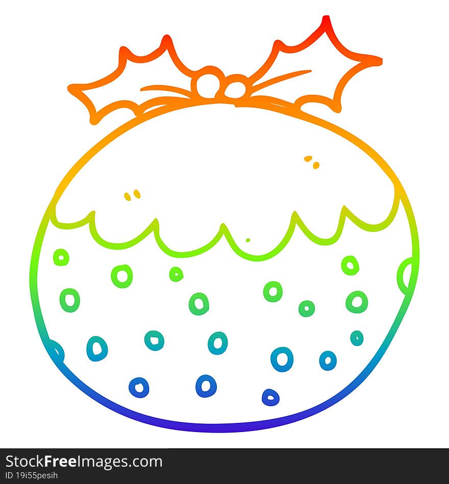 rainbow gradient line drawing cartoon christmas pudding