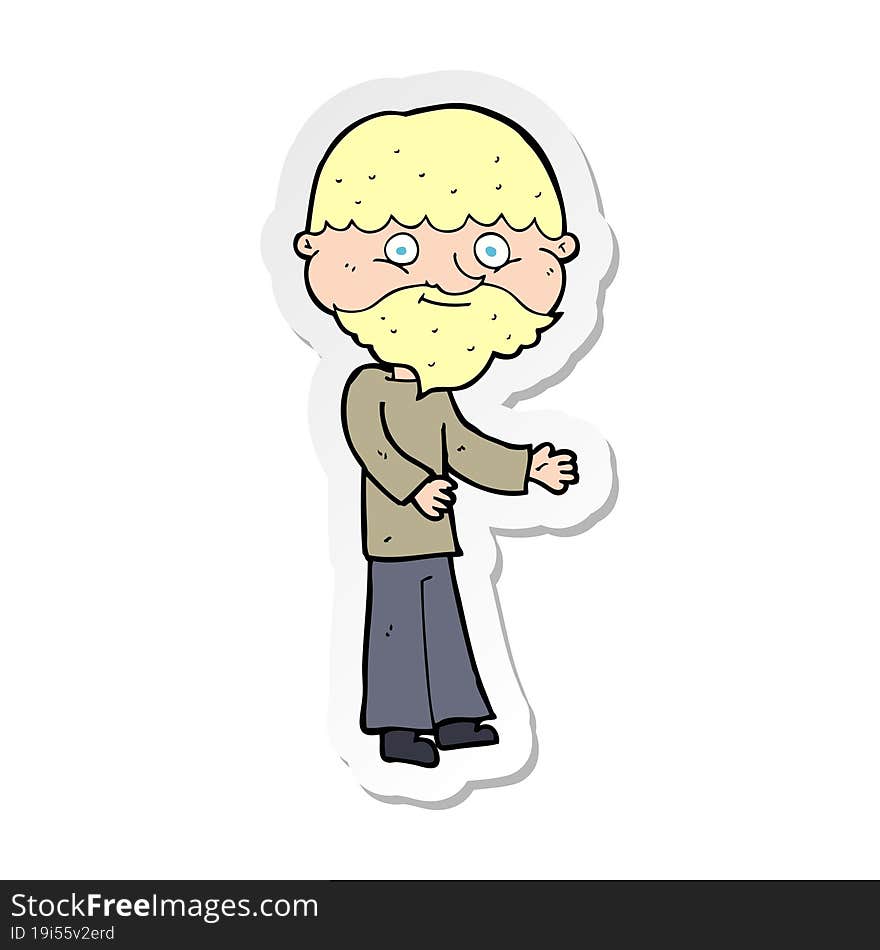 sticker of a cartoon happy bearded man