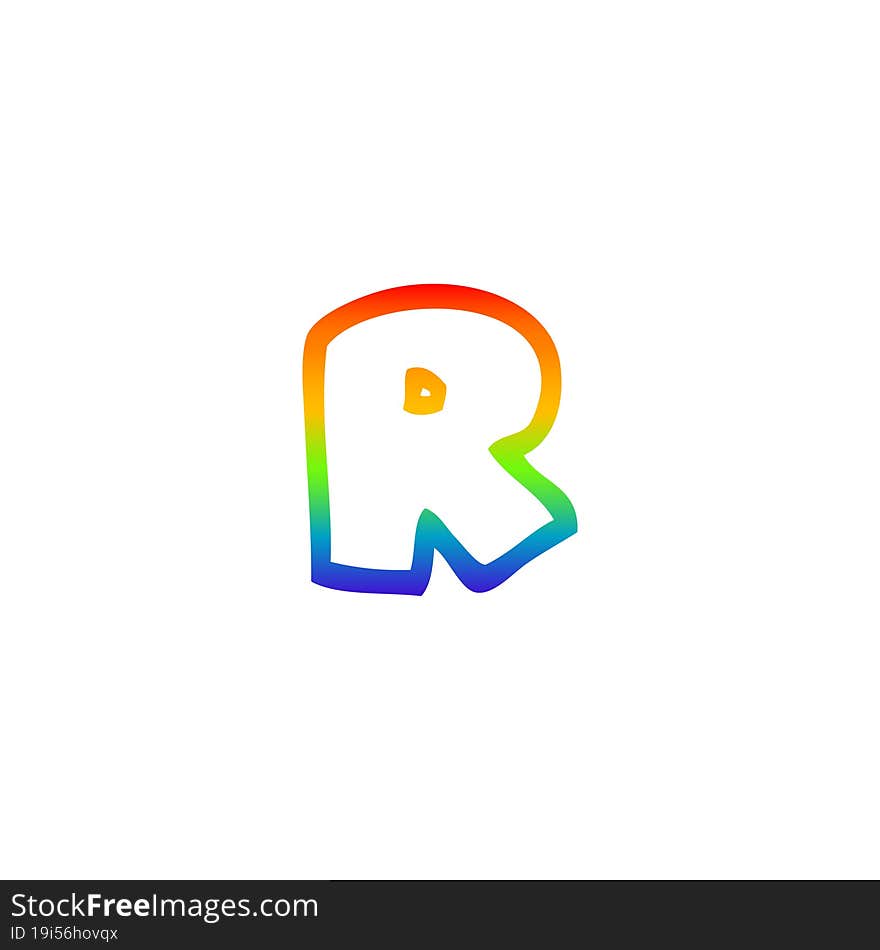 rainbow gradient line drawing of a cartoon letter r