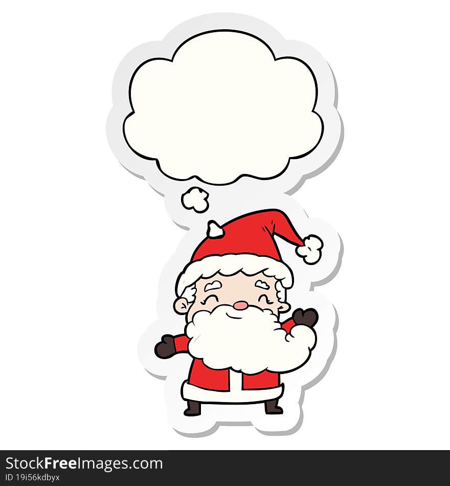 cartoon santa claus and thought bubble as a printed sticker