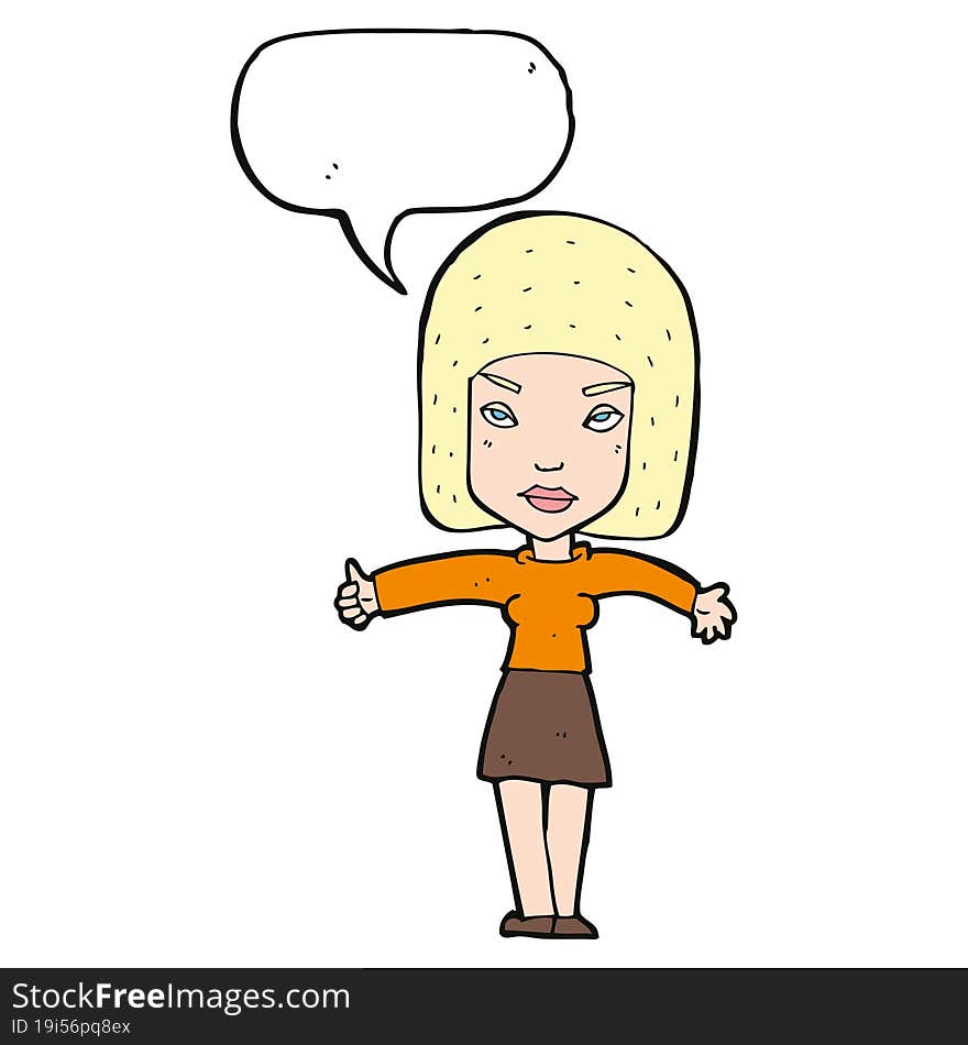 cartoon woman giving thumbs up symbol with speech bubble