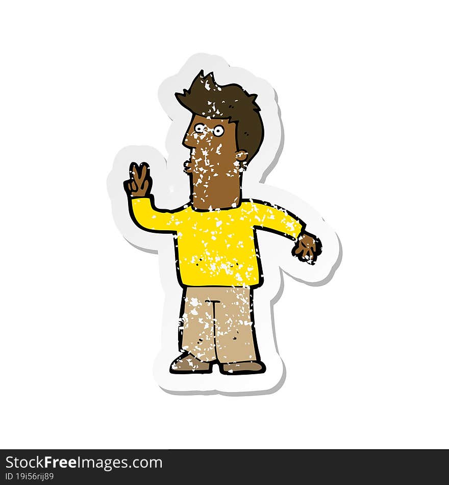 Retro Distressed Sticker Of A Cartoon Man Giving Peace Sign