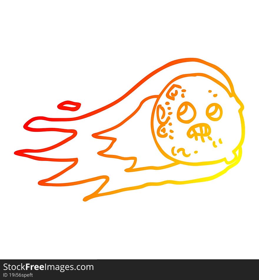 warm gradient line drawing cartoon flaming asteroid