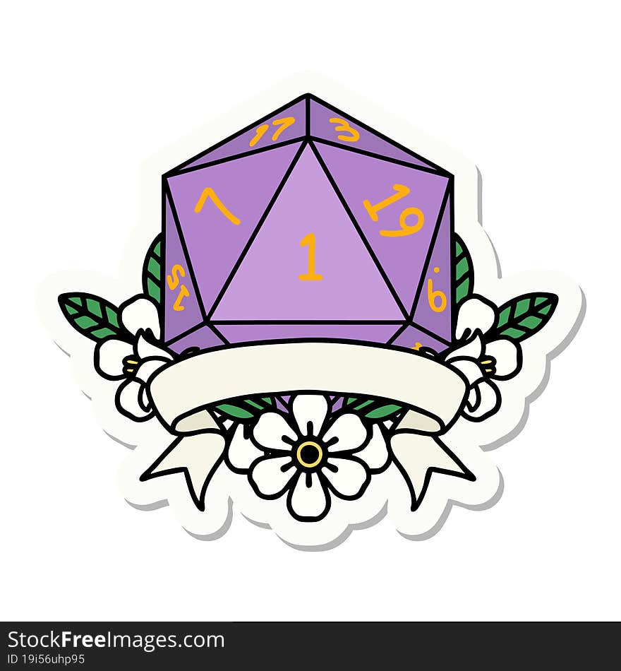 natural one d20 dice roll sticker