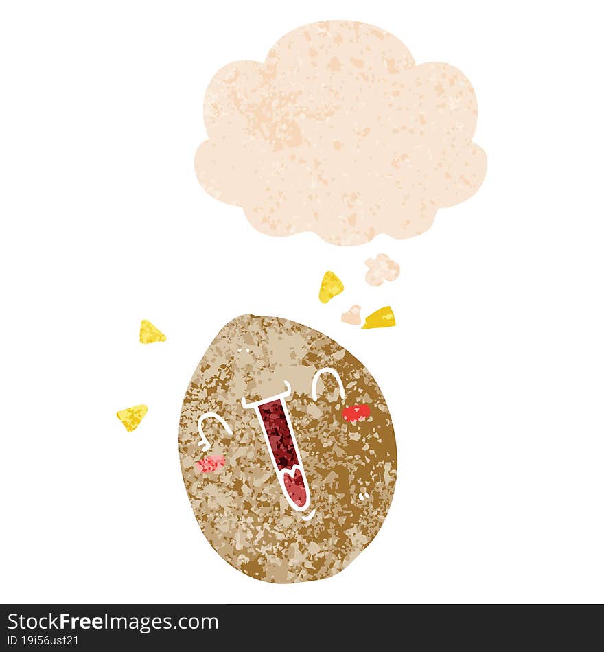 cartoon happy egg and thought bubble in retro textured style