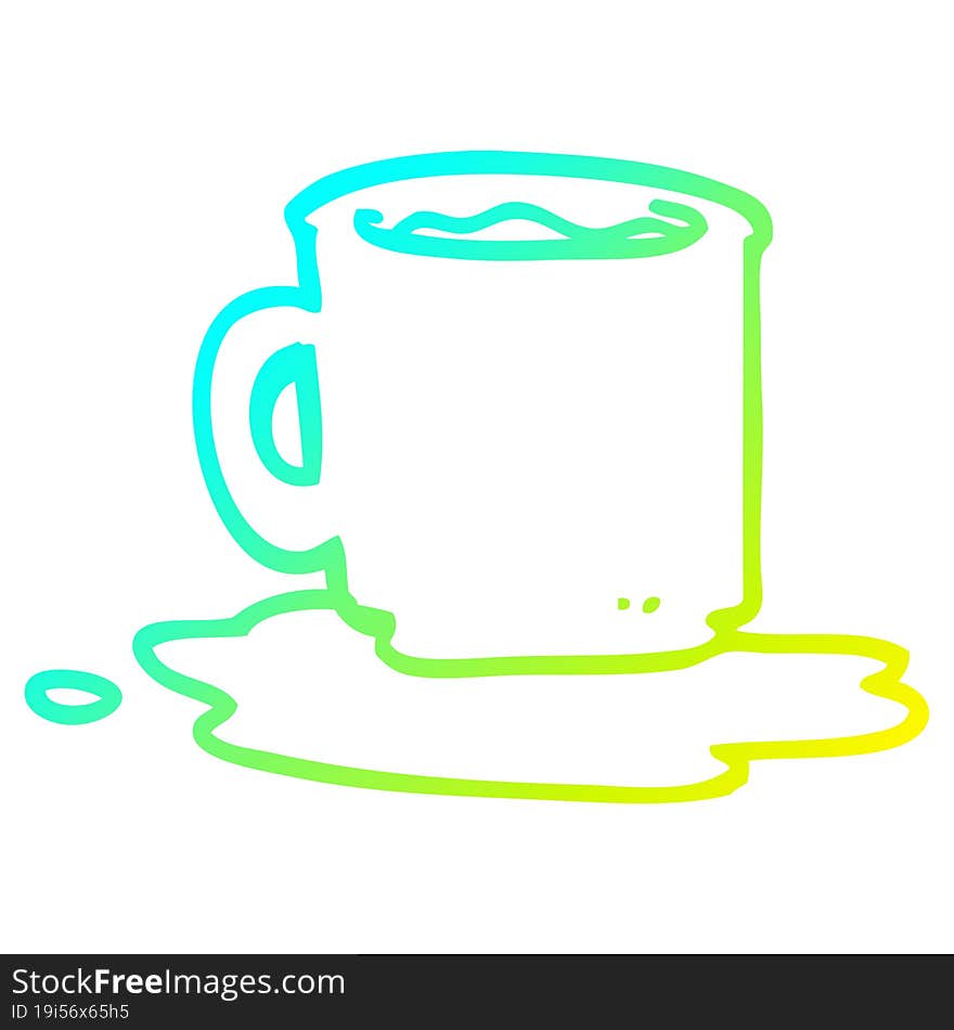 cold gradient line drawing cartoon of spilt mug of tea