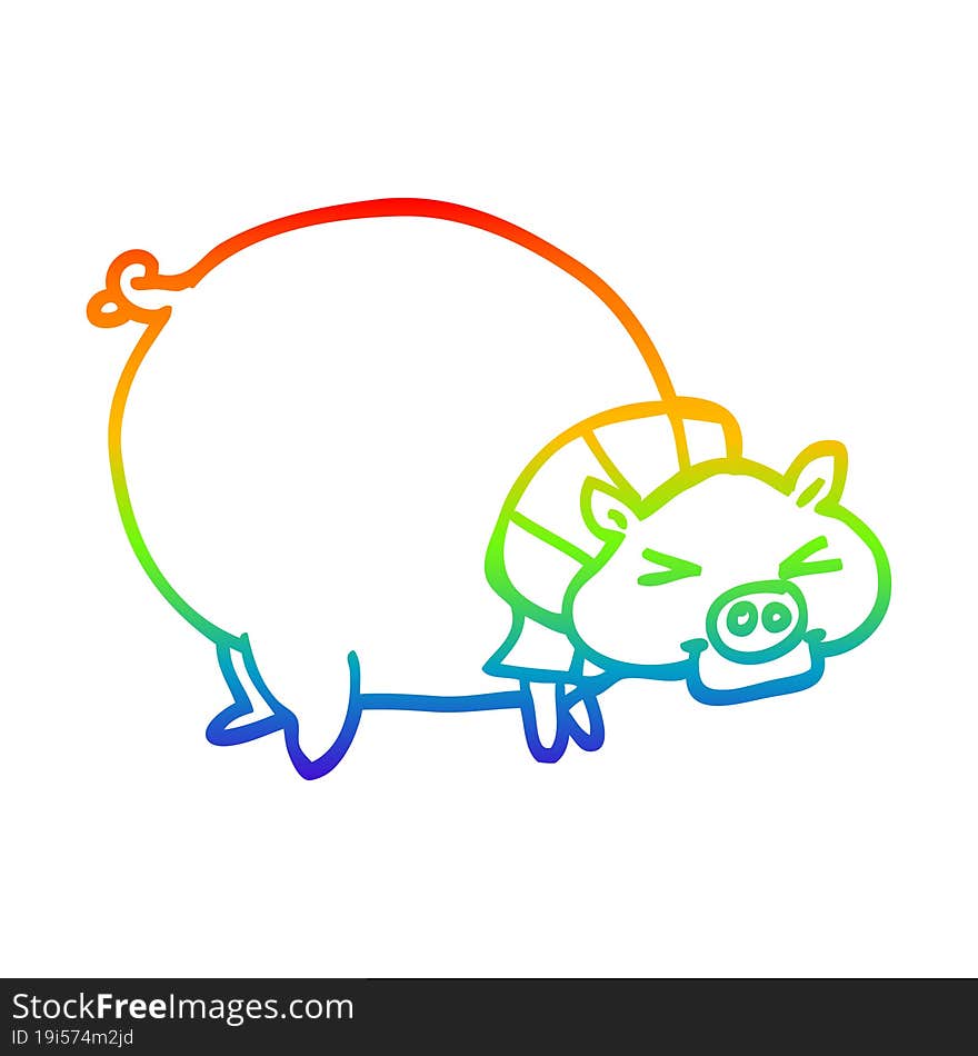 rainbow gradient line drawing cartoon fat pig