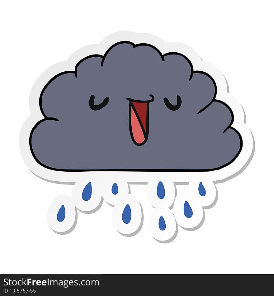 sticker cartoon illustration kawaii weather rain cloud. sticker cartoon illustration kawaii weather rain cloud