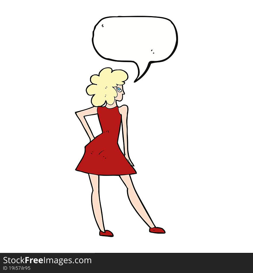 Cartoon Woman Posing In Dress With Speech Bubble