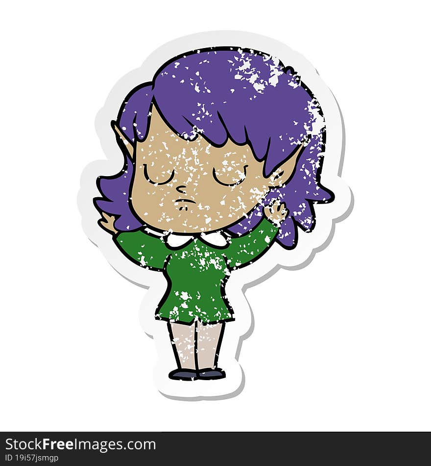 Distressed Sticker Of A Cartoon Elf Girl